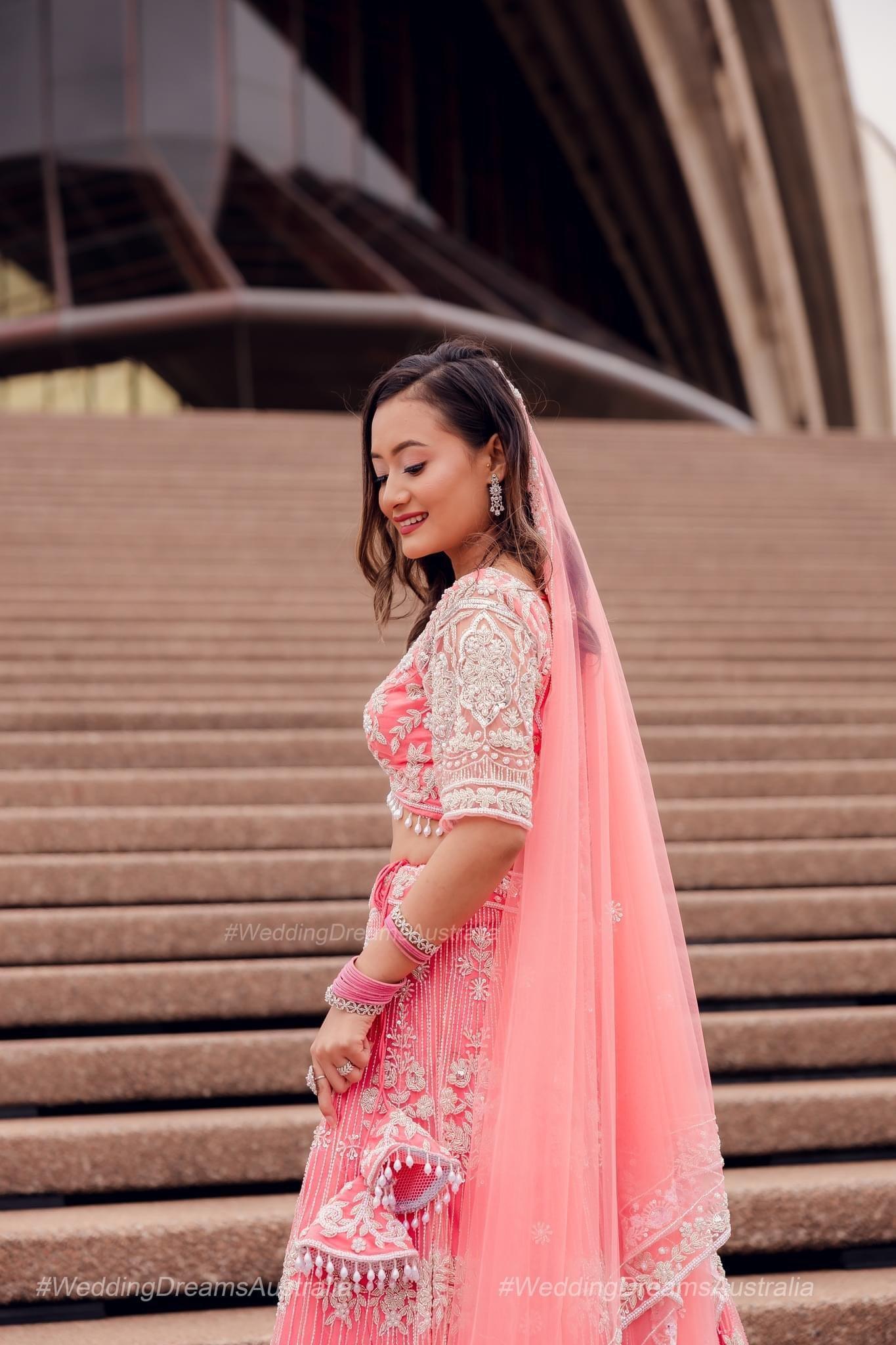 Peach Bridal Lehenga Choli Set- Hand Embroidery - Boutique Nepal