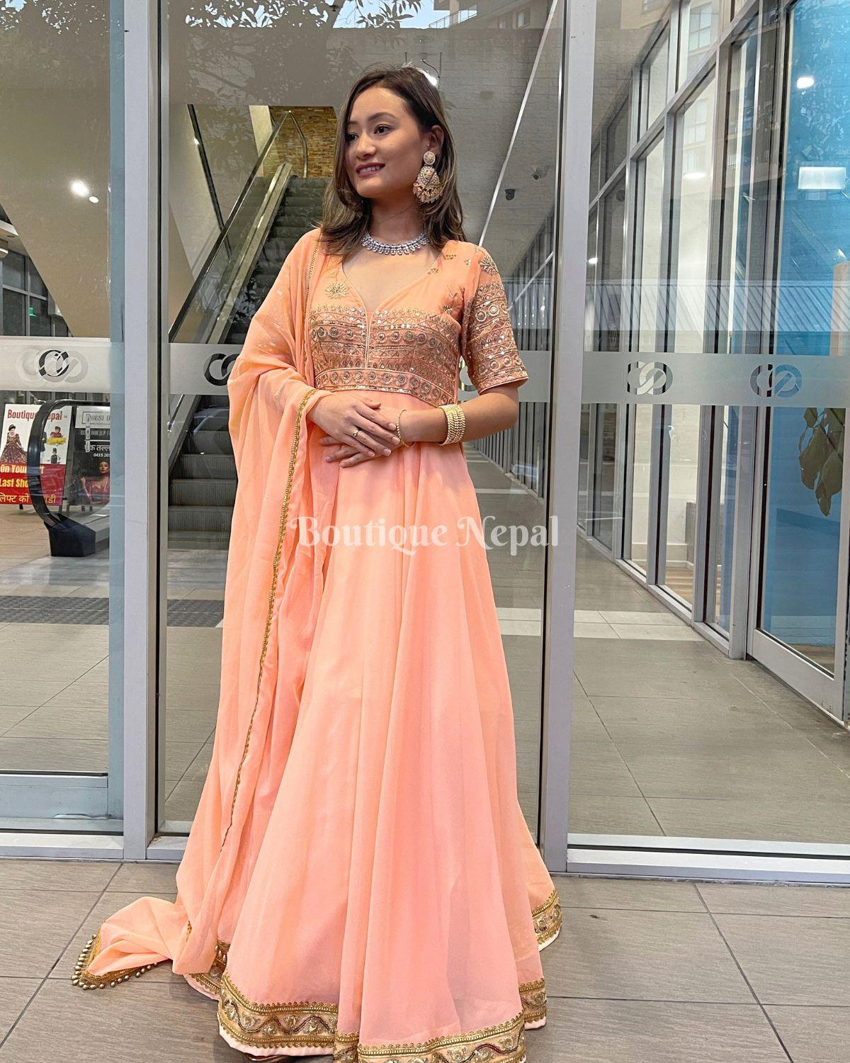 Peach Designer Gown - Boutique Nepal Au