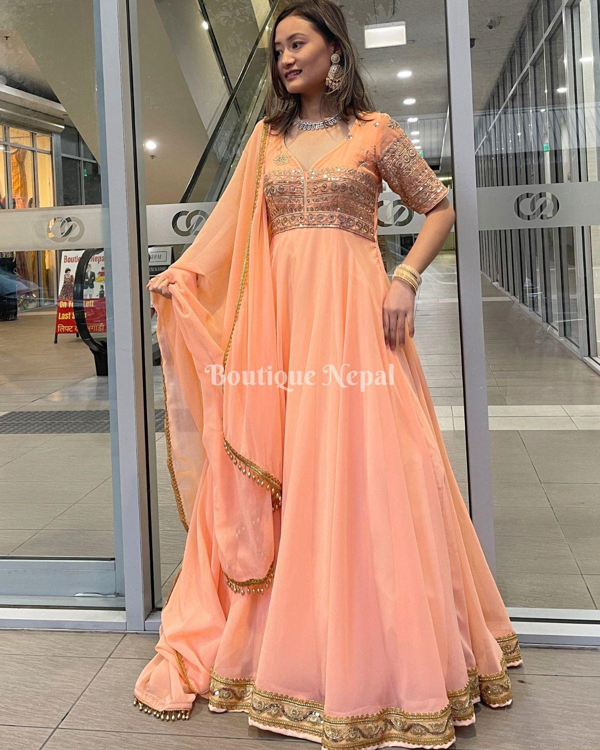 Peach Designer Gown - Boutique Nepal Au