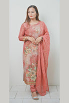 Peach Hand Embroidered Kurta Set - Boutique Nepal