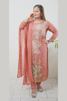 Peach Hand Embroidered Kurta Set - Boutique Nepal