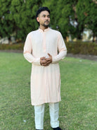 Peach Mens Chikankari Kurta Set - Boutique Nepal