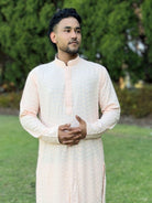 Peach Mens Chikankari Kurta Set - Boutique Nepal