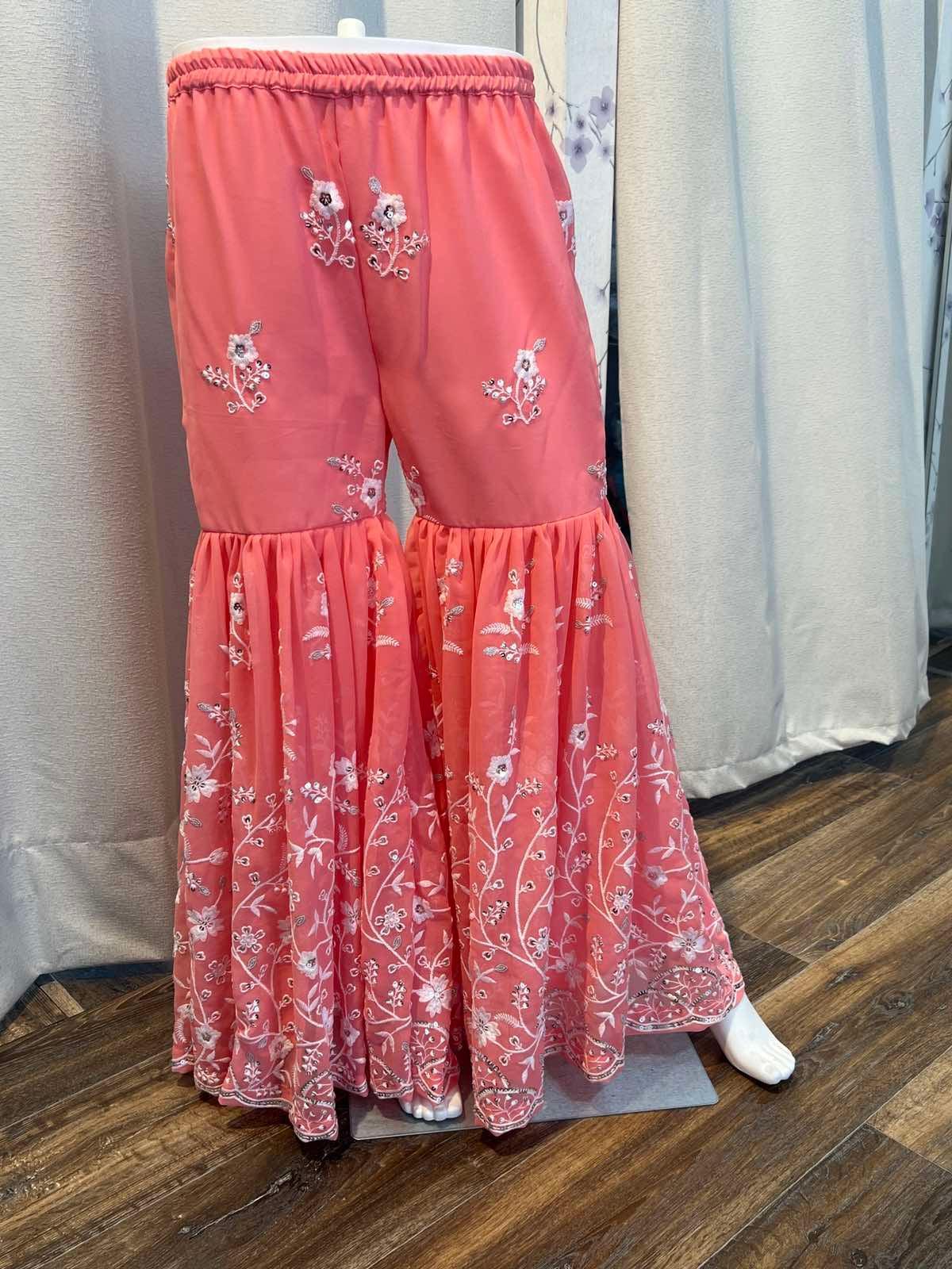 Peach Three Piece Designer Kurthi Plazo Set - Boutique Nepal