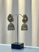 Peacock Jhumki Earring in Grey - Boutique Nepal