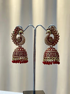 Peacock Jhumki Earring in Red - Boutique Nepal