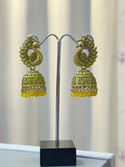 Peacock Jhumki Earring in Yellow - Boutique Nepal