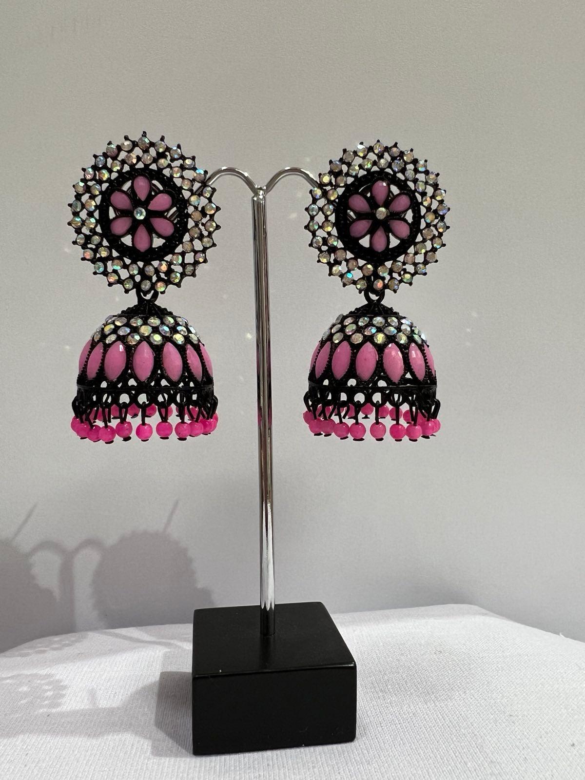 Pink Black Jhumki Earring - Boutique Nepal