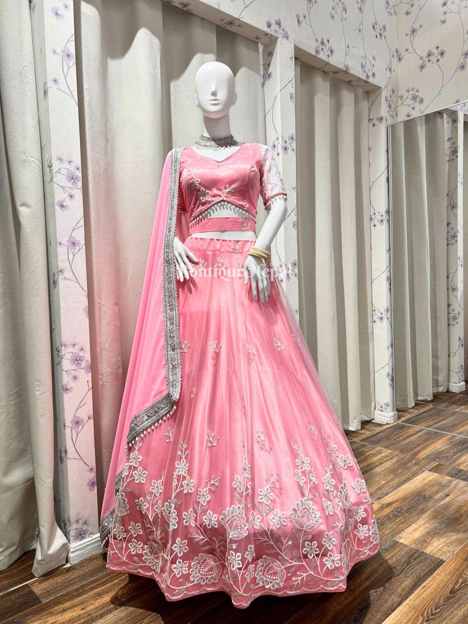 Pink Lehenga Choli Set In Net - Boutique Nepal Au