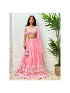 Pink Lehenga Set with White Tread Embroidery - Boutique Nepal