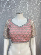 Pink Net Blouse with Silver Embroidery - Boutique Nepal