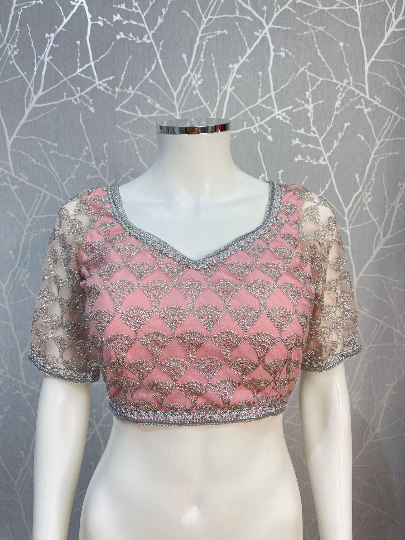 Pink Net Blouse with Silver Embroidery - Boutique Nepal