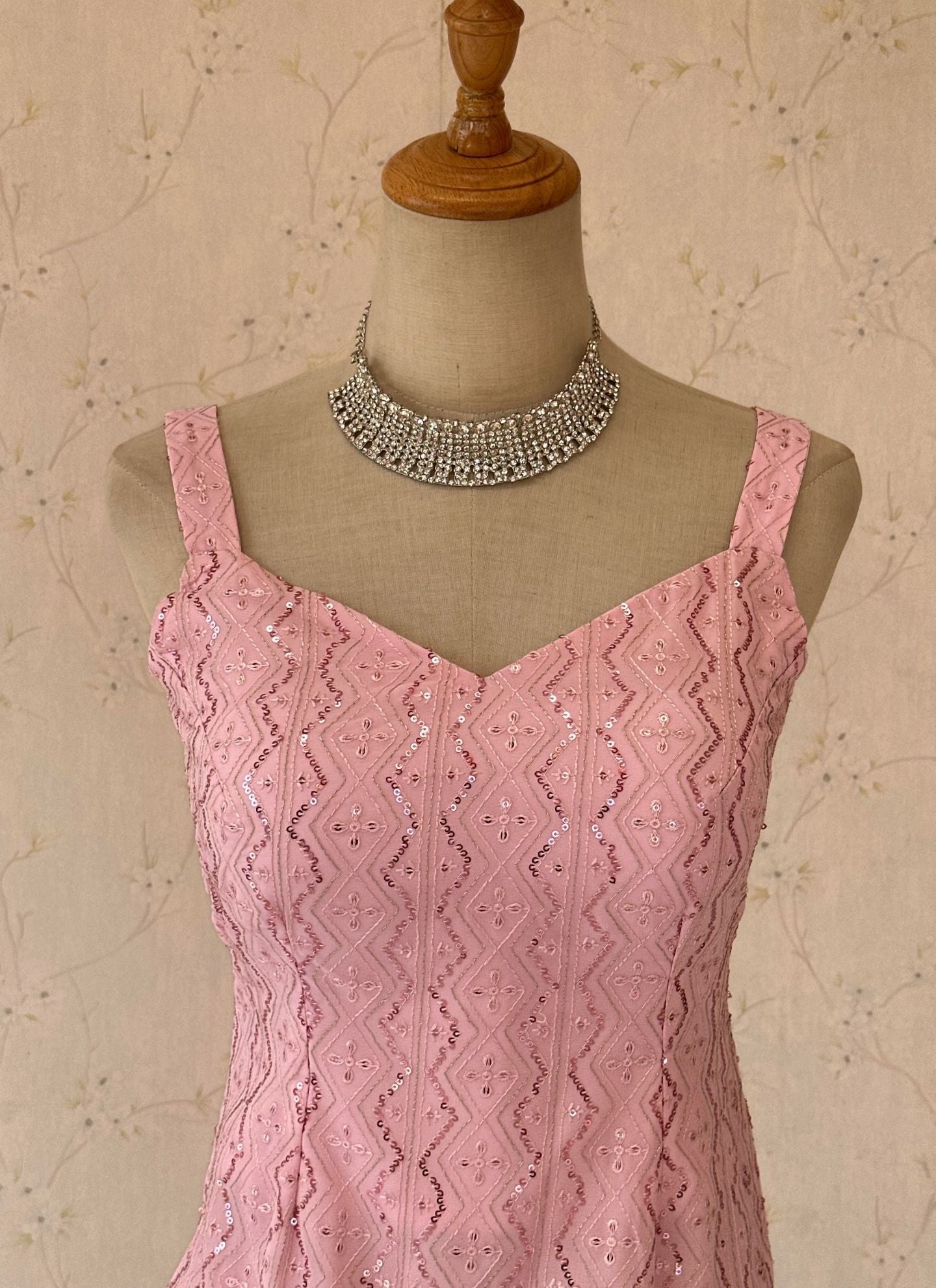 Pink Sleeveless Kurti Plazo Sequence Work - Boutique Nepal