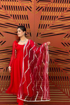 Plain Red Anarkali Kurta Set - Boutique Nepal