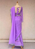 Pre pleated Lavender Georgette Saree With Silver Border and handwork blouse - Boutique Nepal