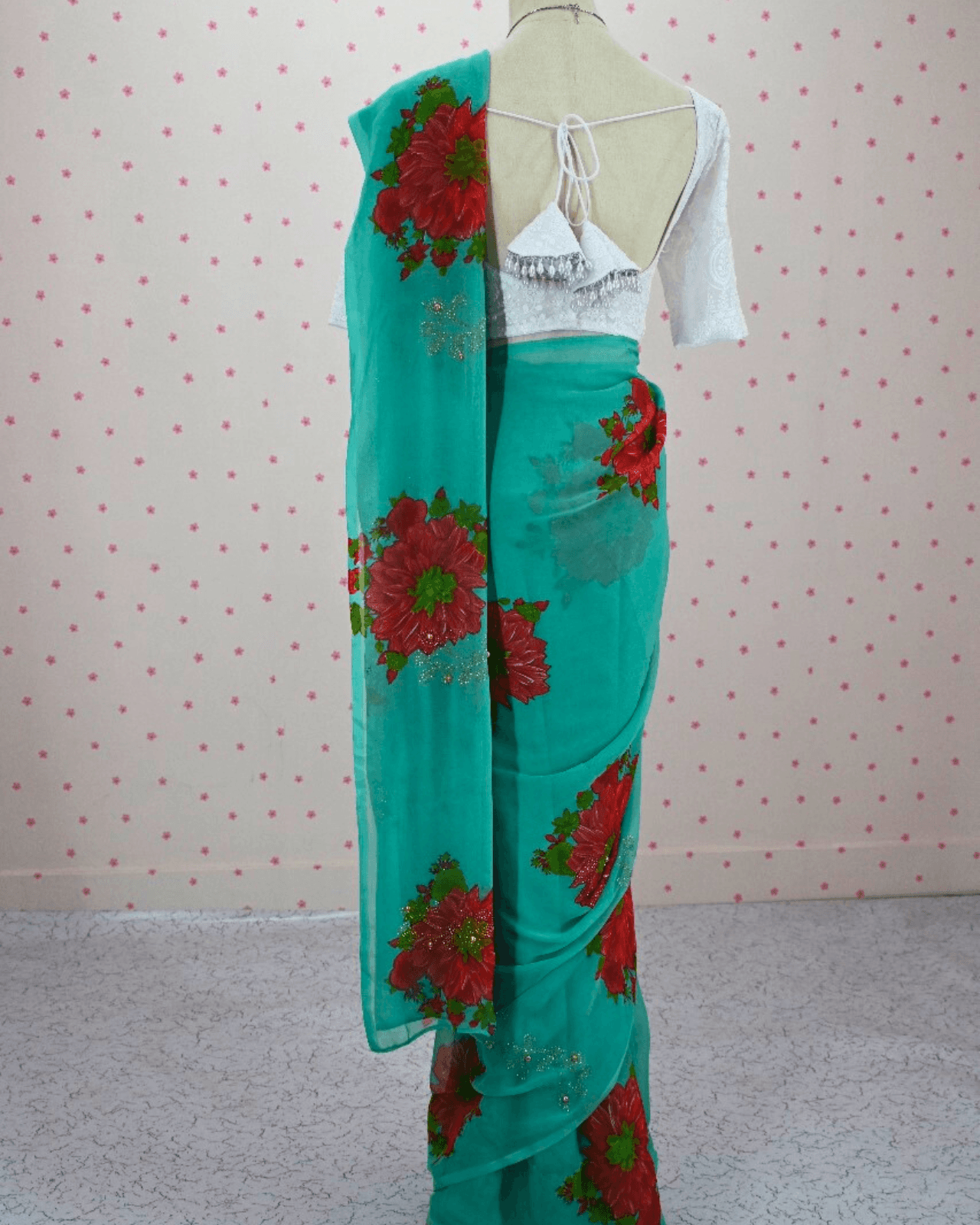 Pre Pleated Saree in Mint Green - Boutique Nepal