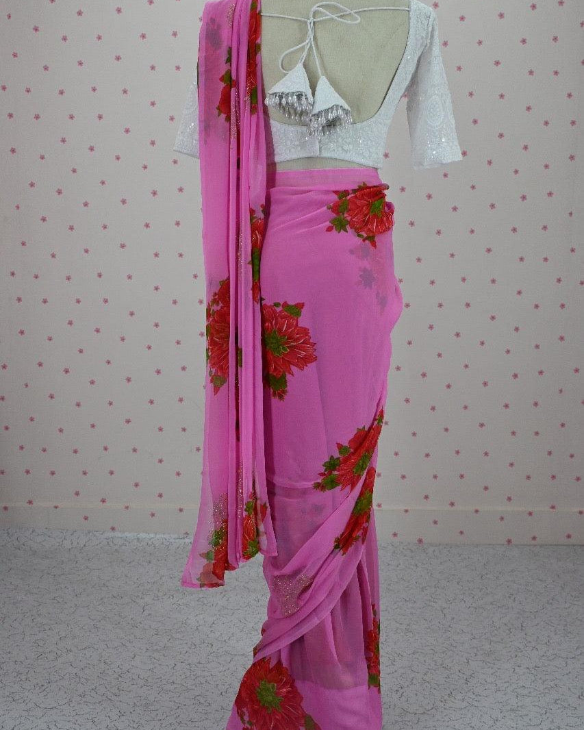 Pre Pleated Saree in Pink - Boutique Nepal