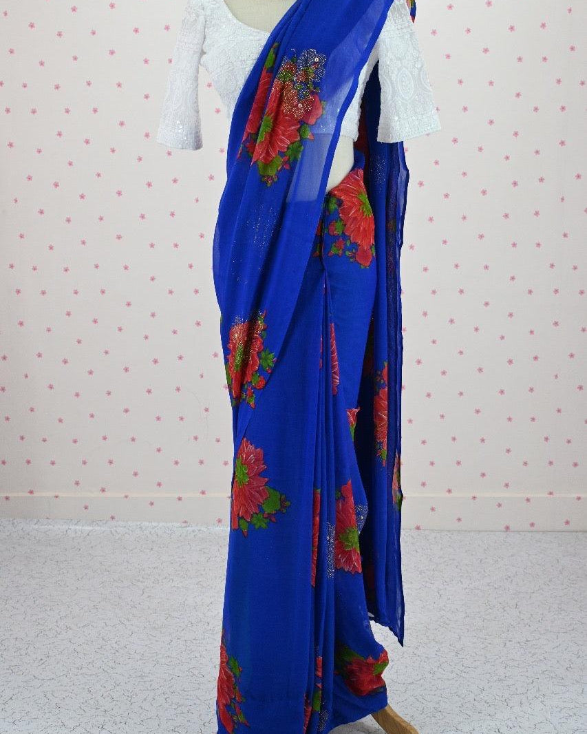 Pre Pleated Saree in Royal Blue - Boutique Nepal