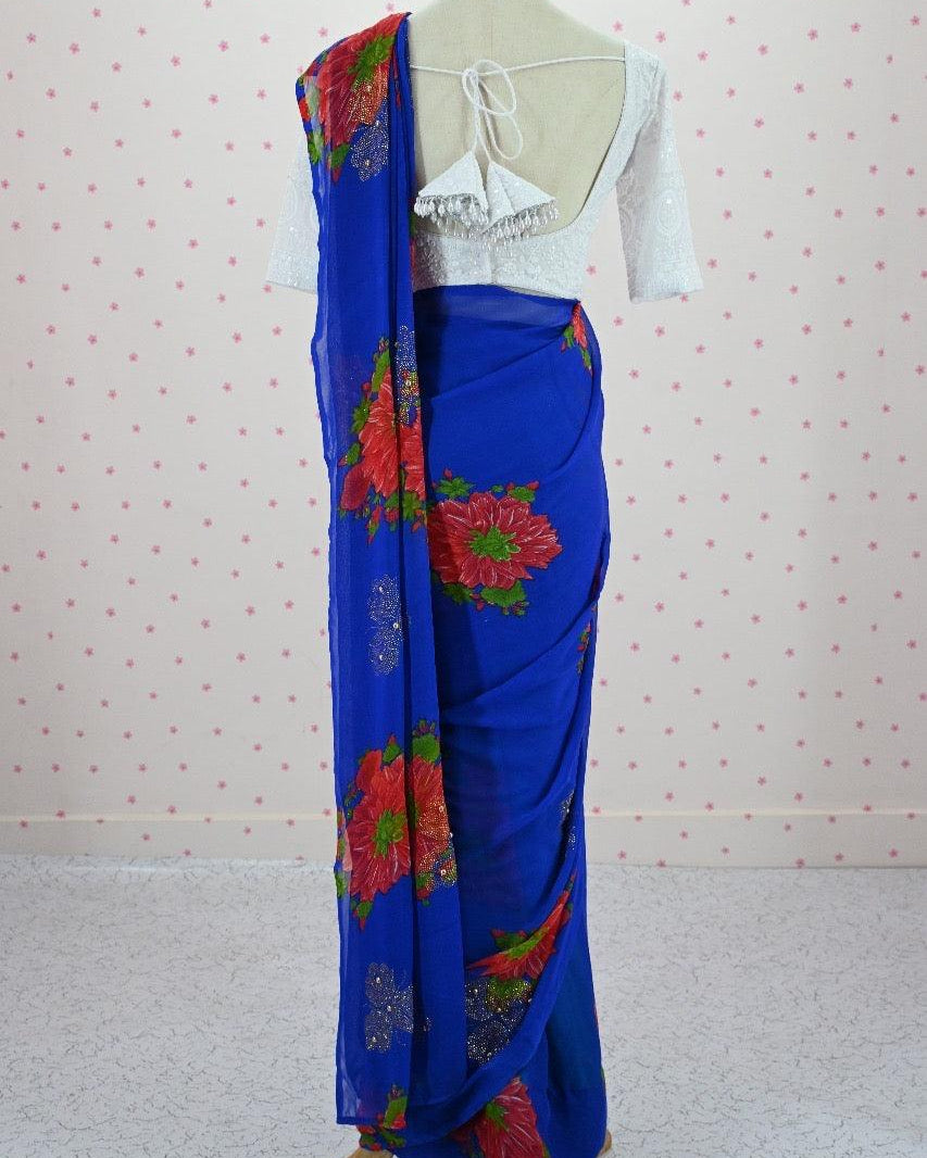 Pre Pleated Saree in Royal Blue - Boutique Nepal