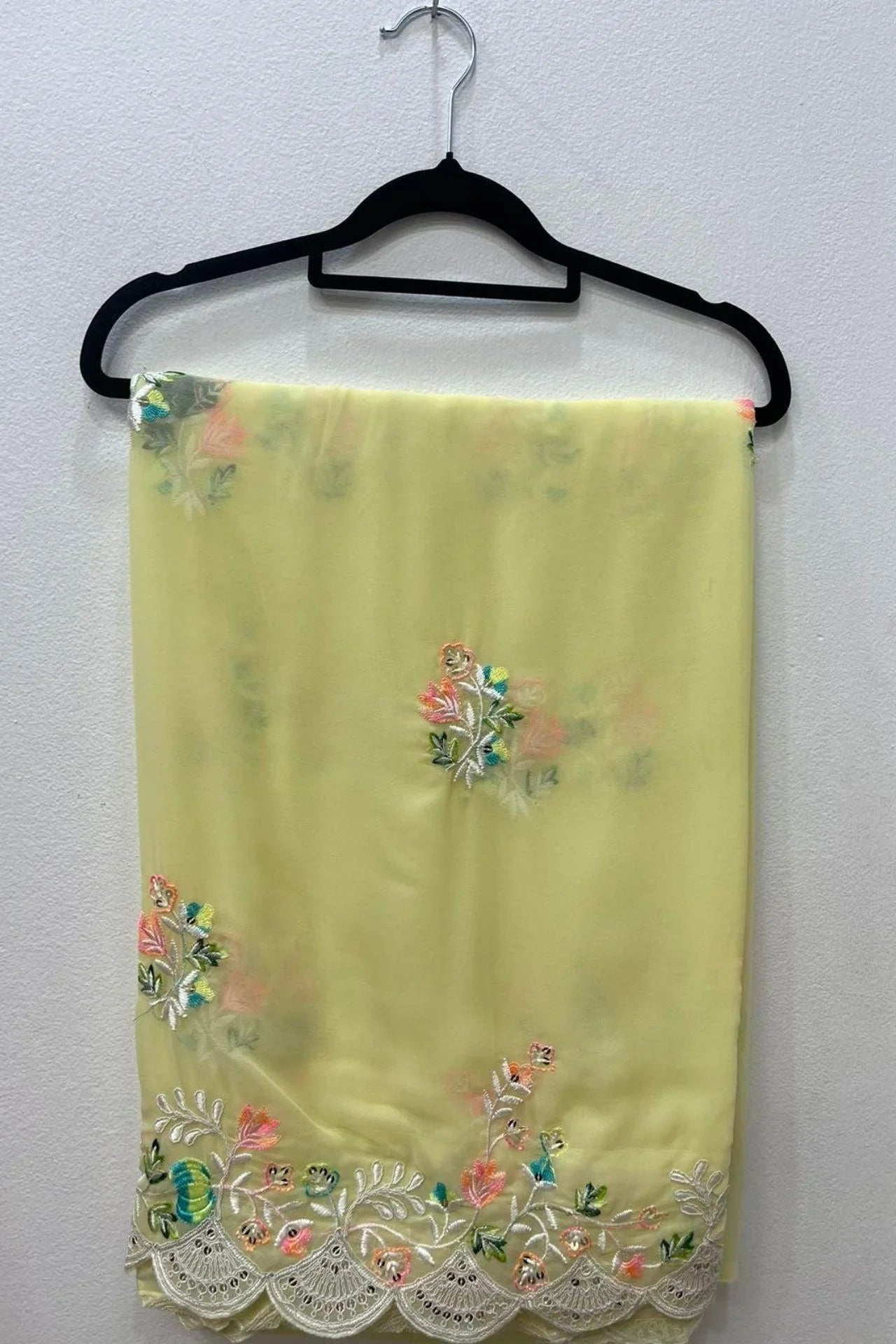 Pure Chiffon Saree Multi Color Thread Work - Boutique Nepal