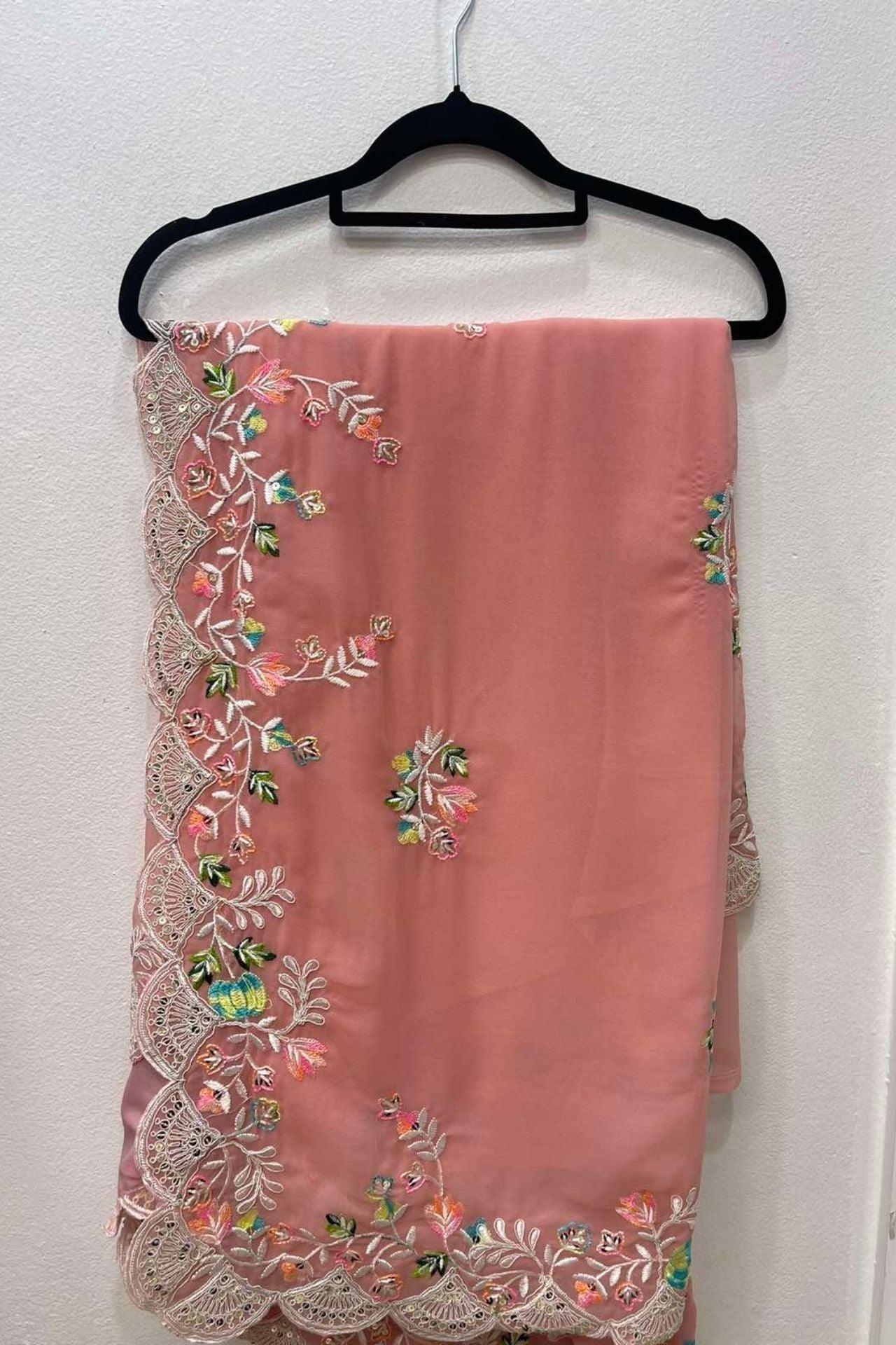 Pure Chiffon Saree Multi Color Thread Work - Boutique Nepal