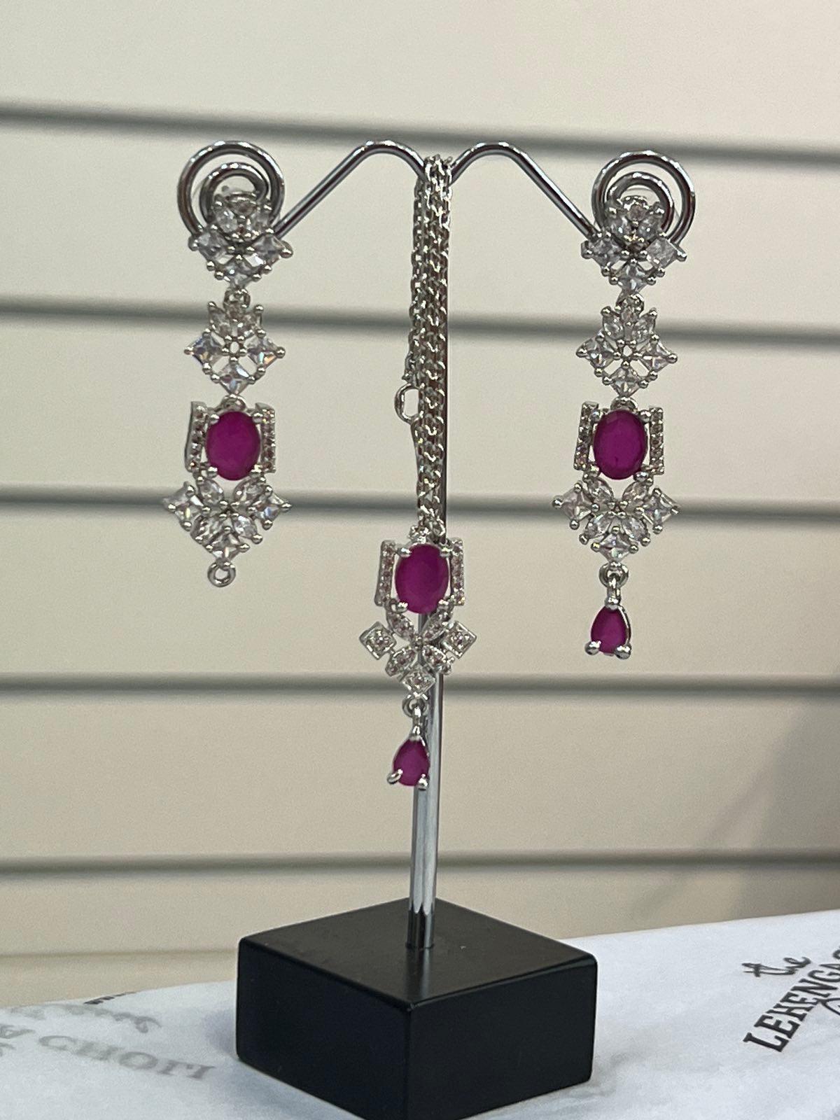 Purple American Diamond Jhumki Earring with Bindi - Boutique Nepal