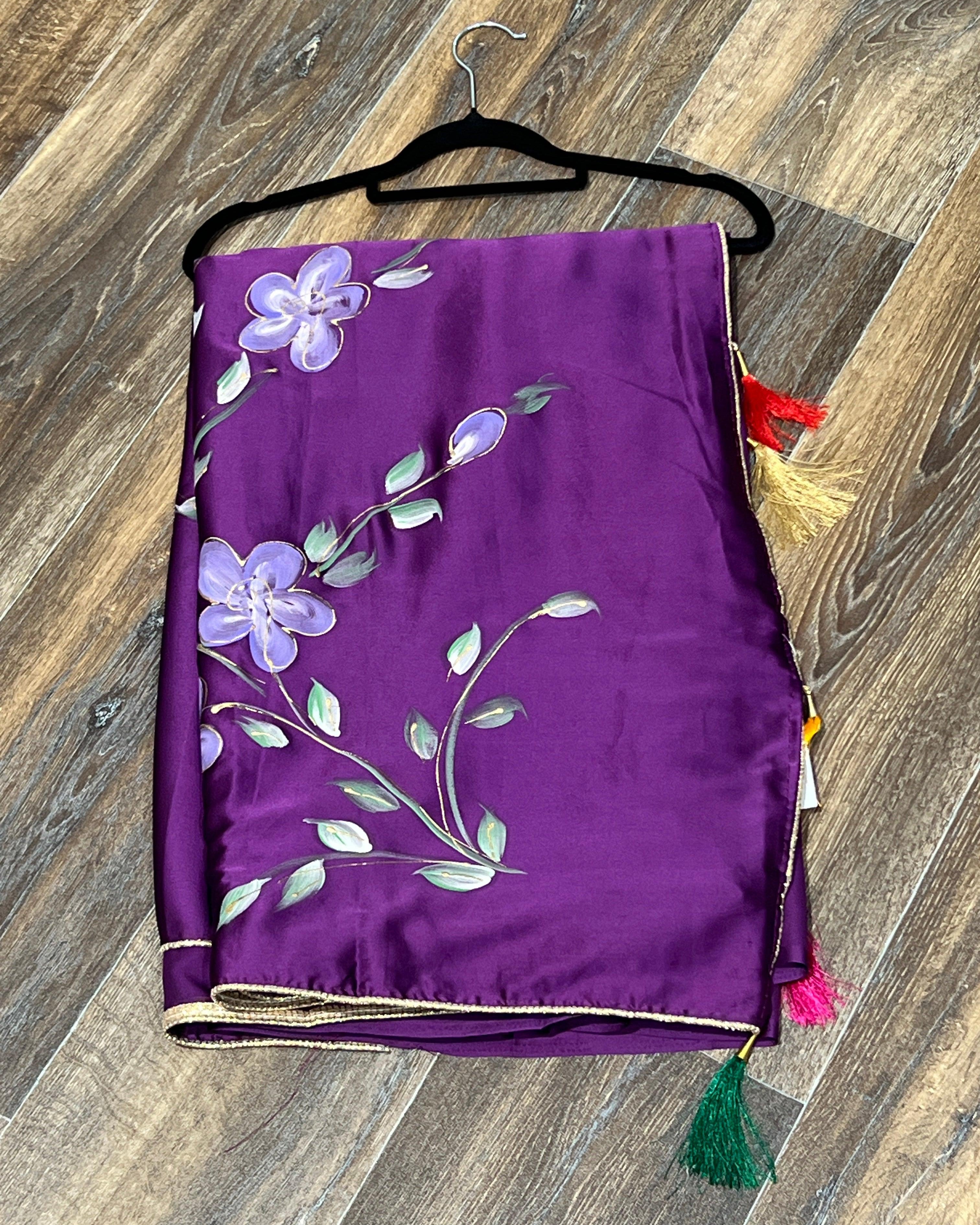 Simple Printed Saree Purple - Boutique Nepal Australia 