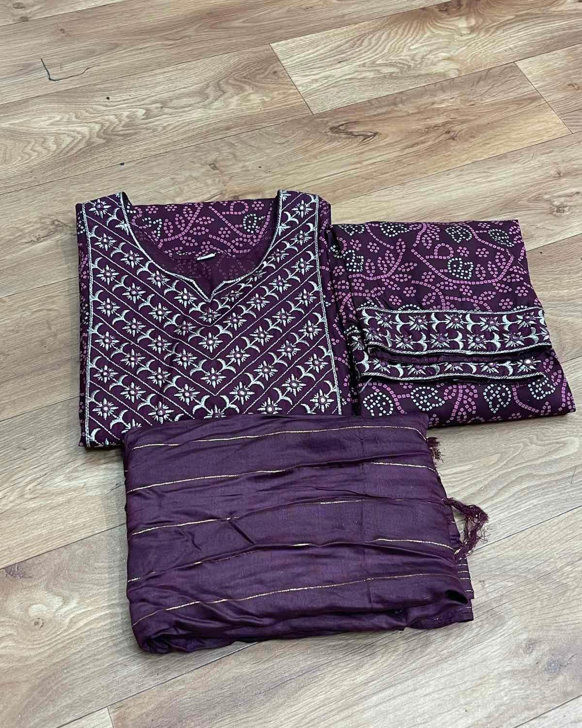 Purple Three Piece Readymade Kurta Set - Boutique Nepal