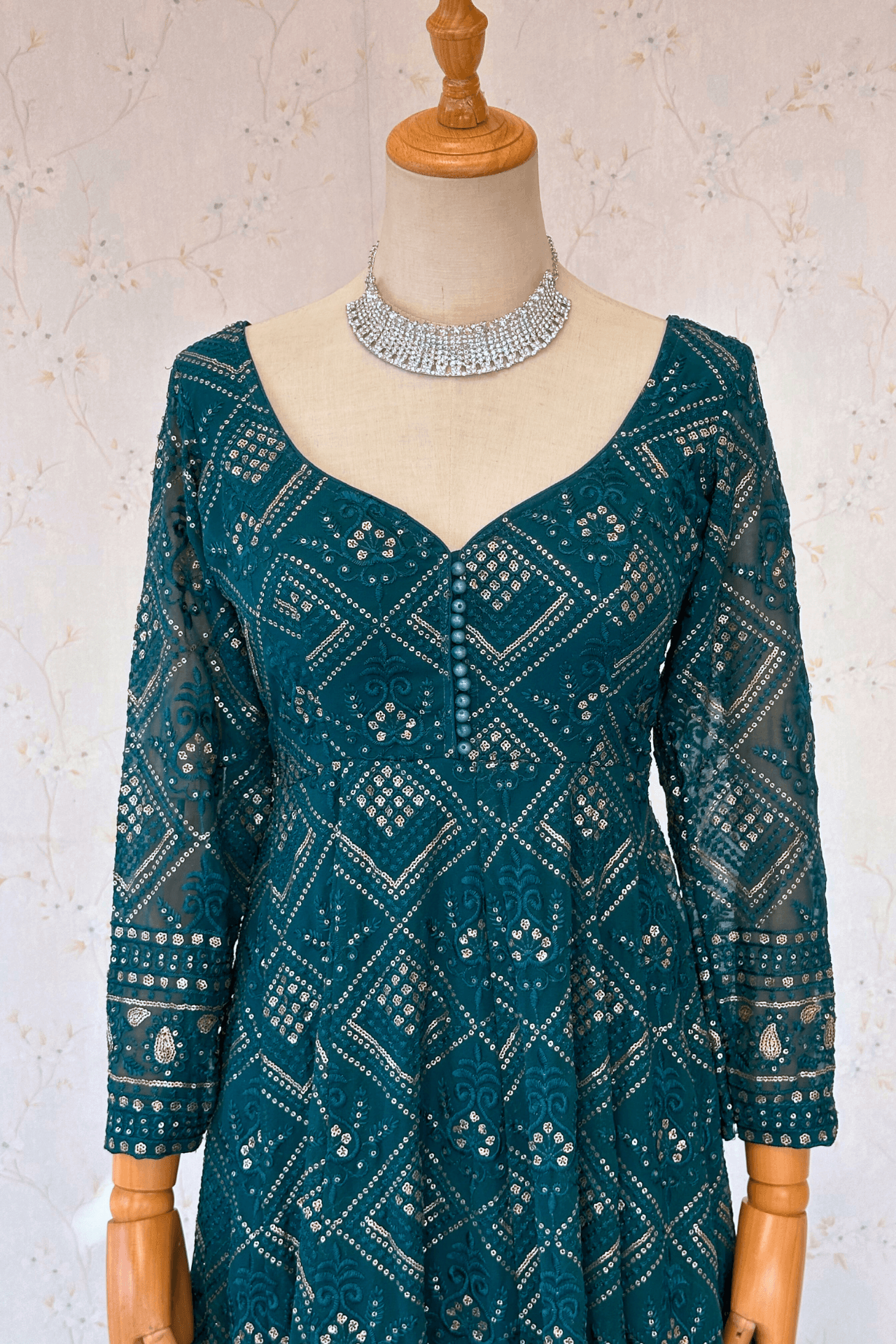 Rama Green Gold Embellished Anarkali Set - Boutique Nepal