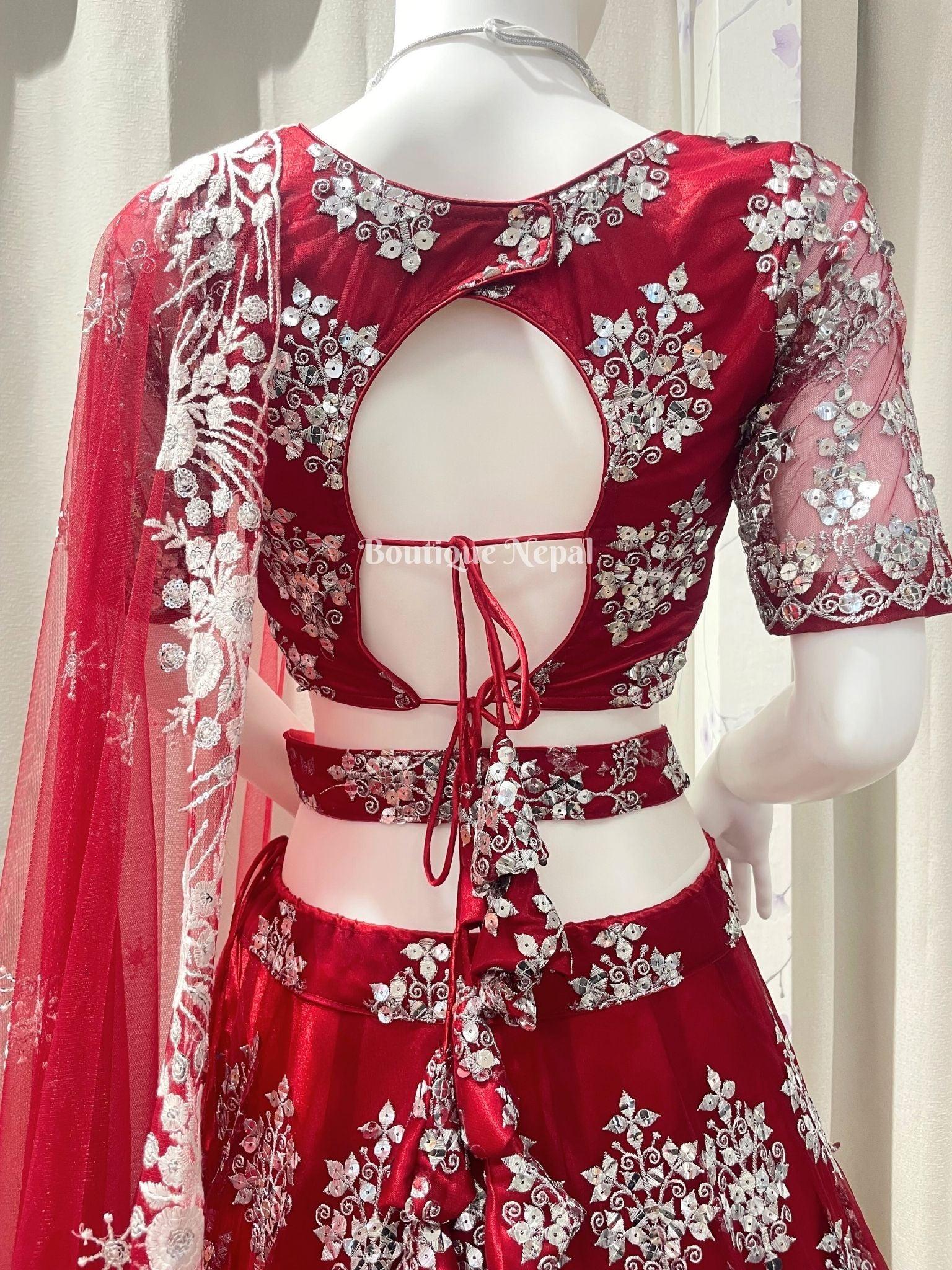 Chinon Blouse and Skirt with Hand Work and Dupatta