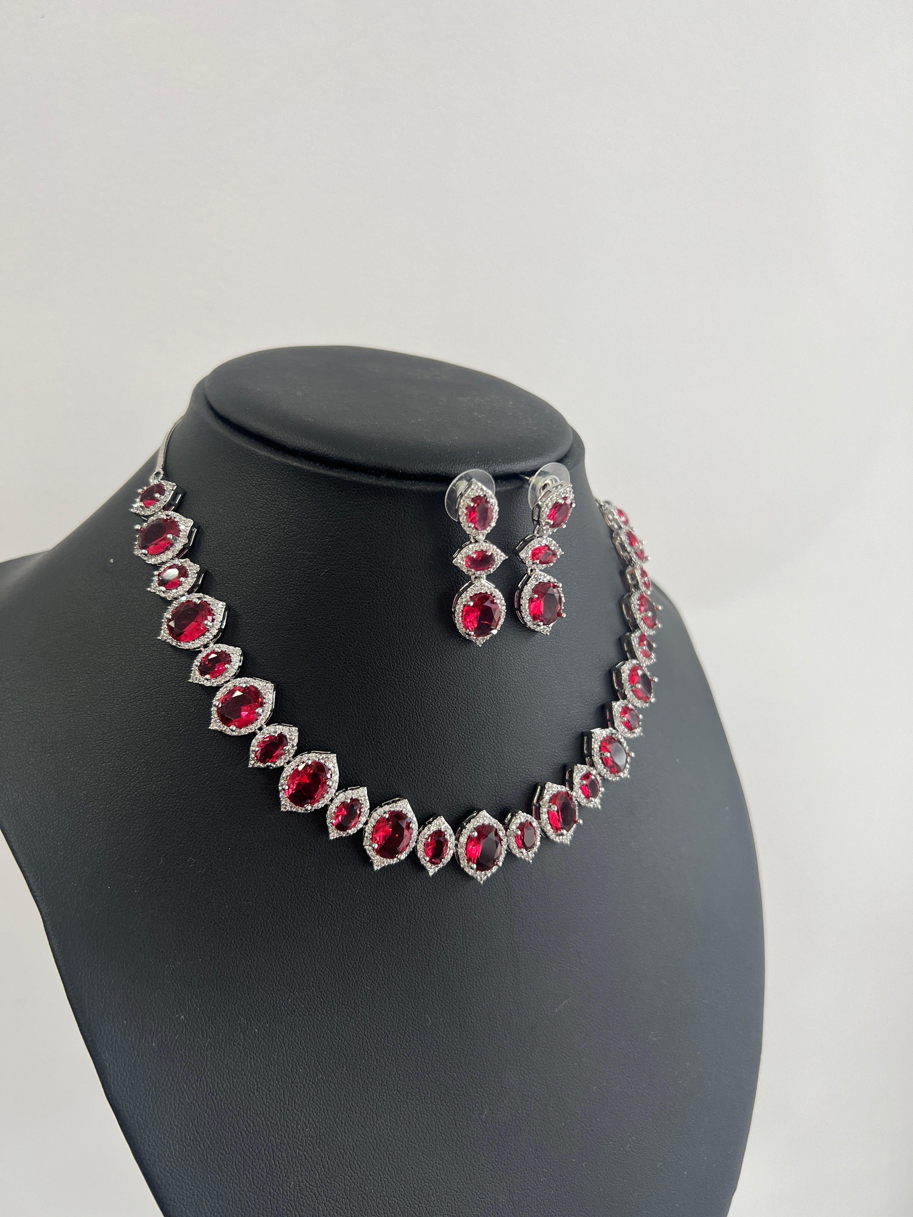 Red American Diamond Necklace Set - Boutique Nepal Australia 