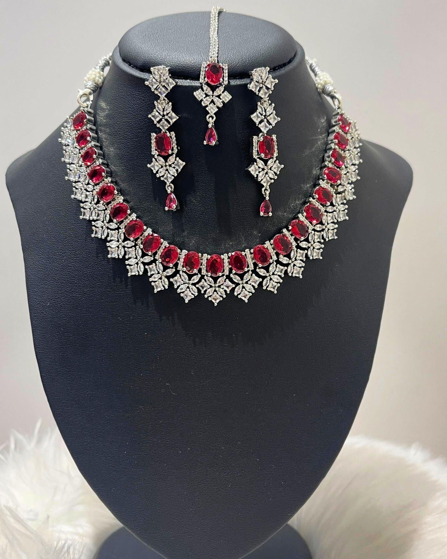 Red American Diamond Necklace Set - Boutique Nepal Au