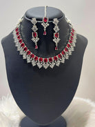 Red American Diamond Necklace Set - Boutique Nepal