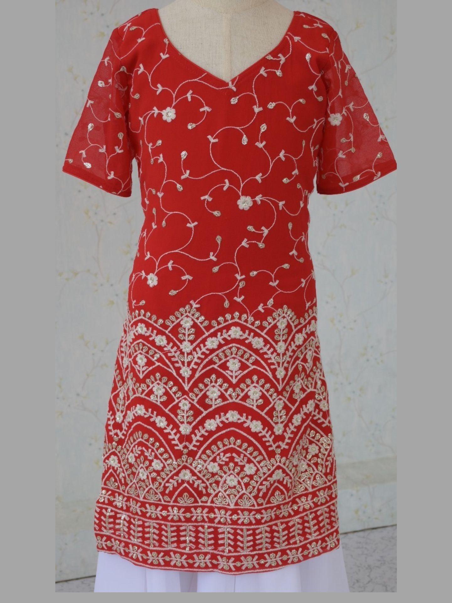 Red Designer Kids Sharara Kurta Set - Boutique Nepal