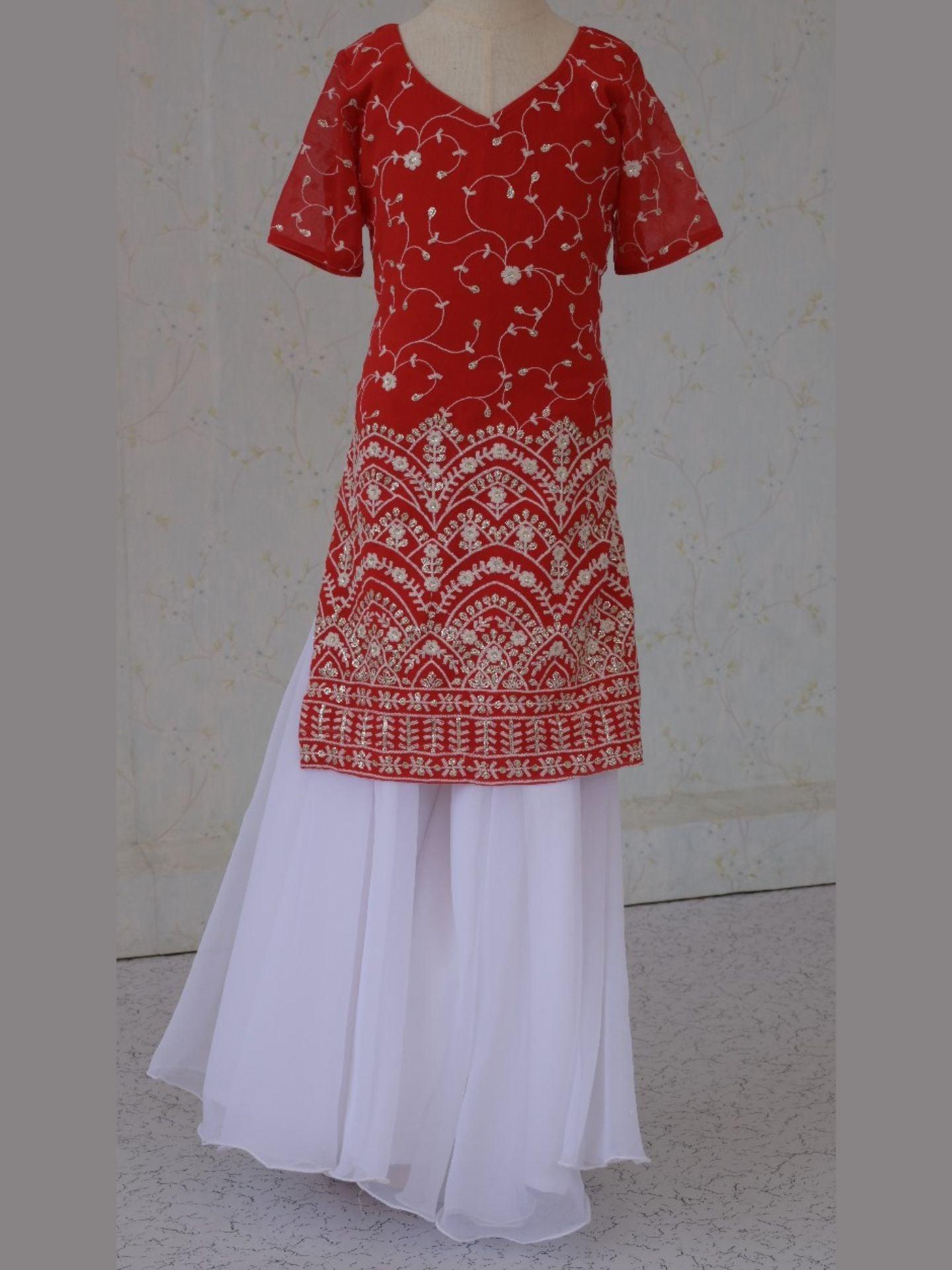 Red Designer Kids Sharara Kurta Set - Boutique Nepal