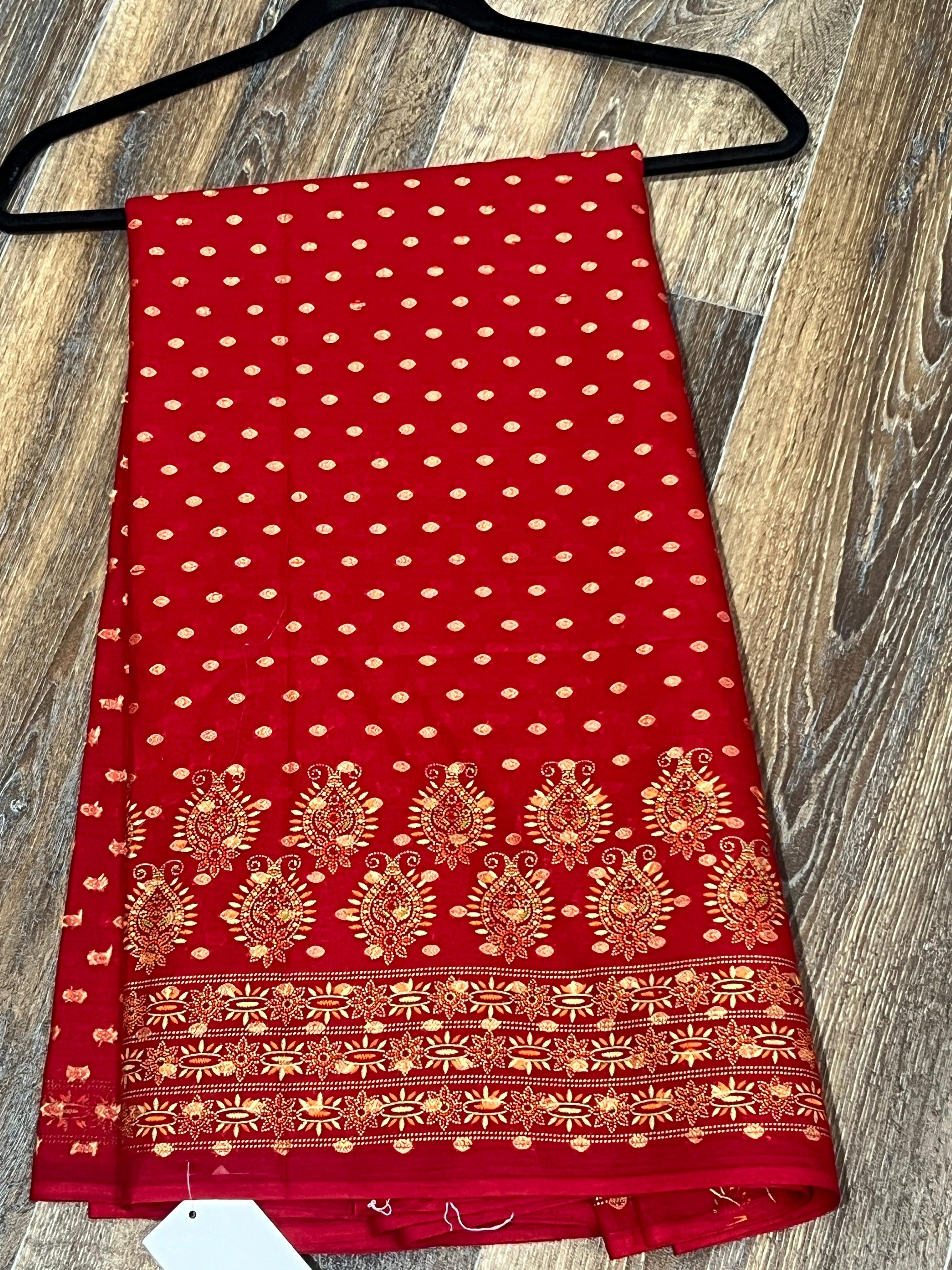 Red Dhoti Cotton Saree - Boutique Nepal Australia 
