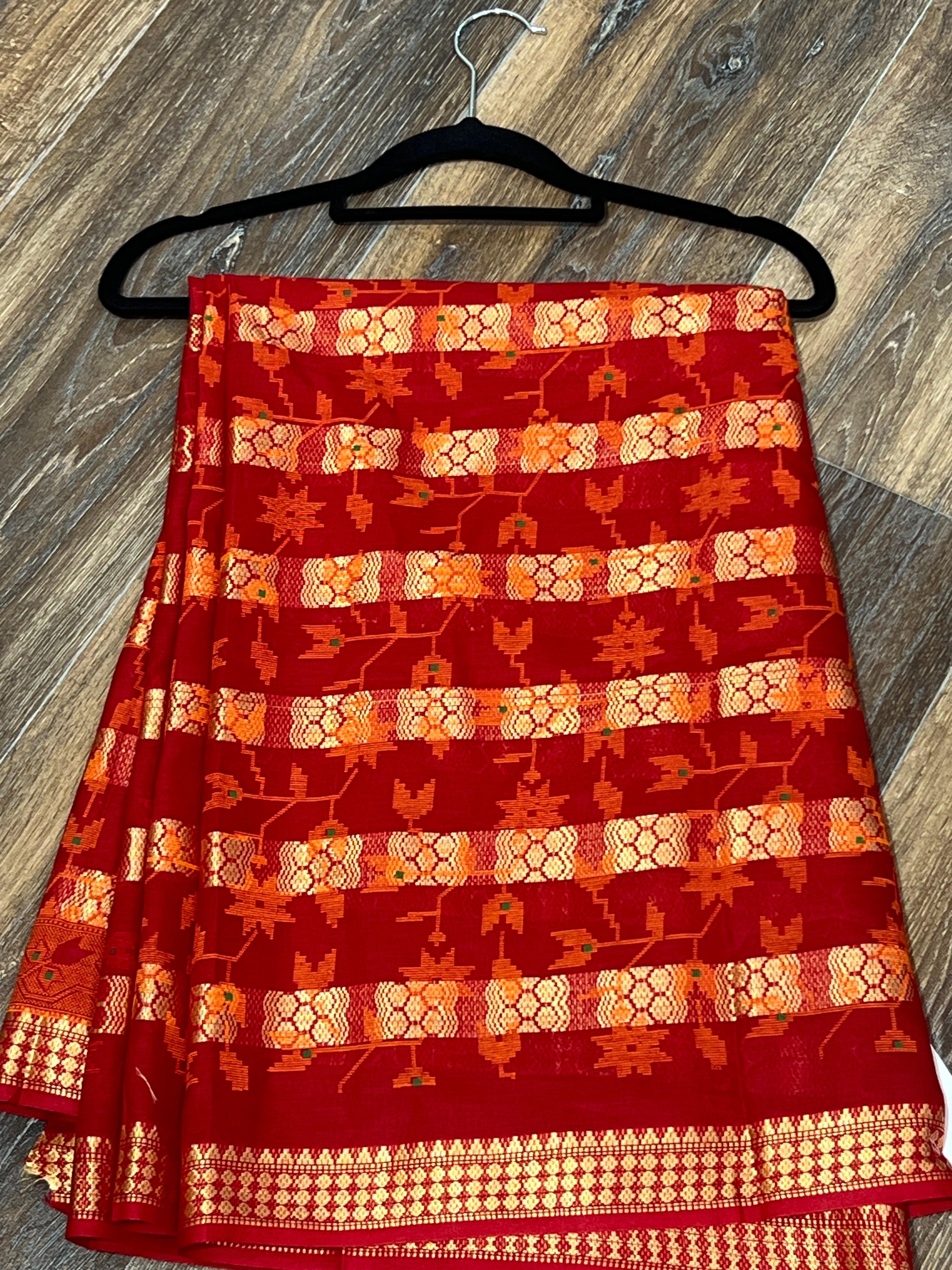 Red dhoti cotton saree - Boutique Nepal Australia 