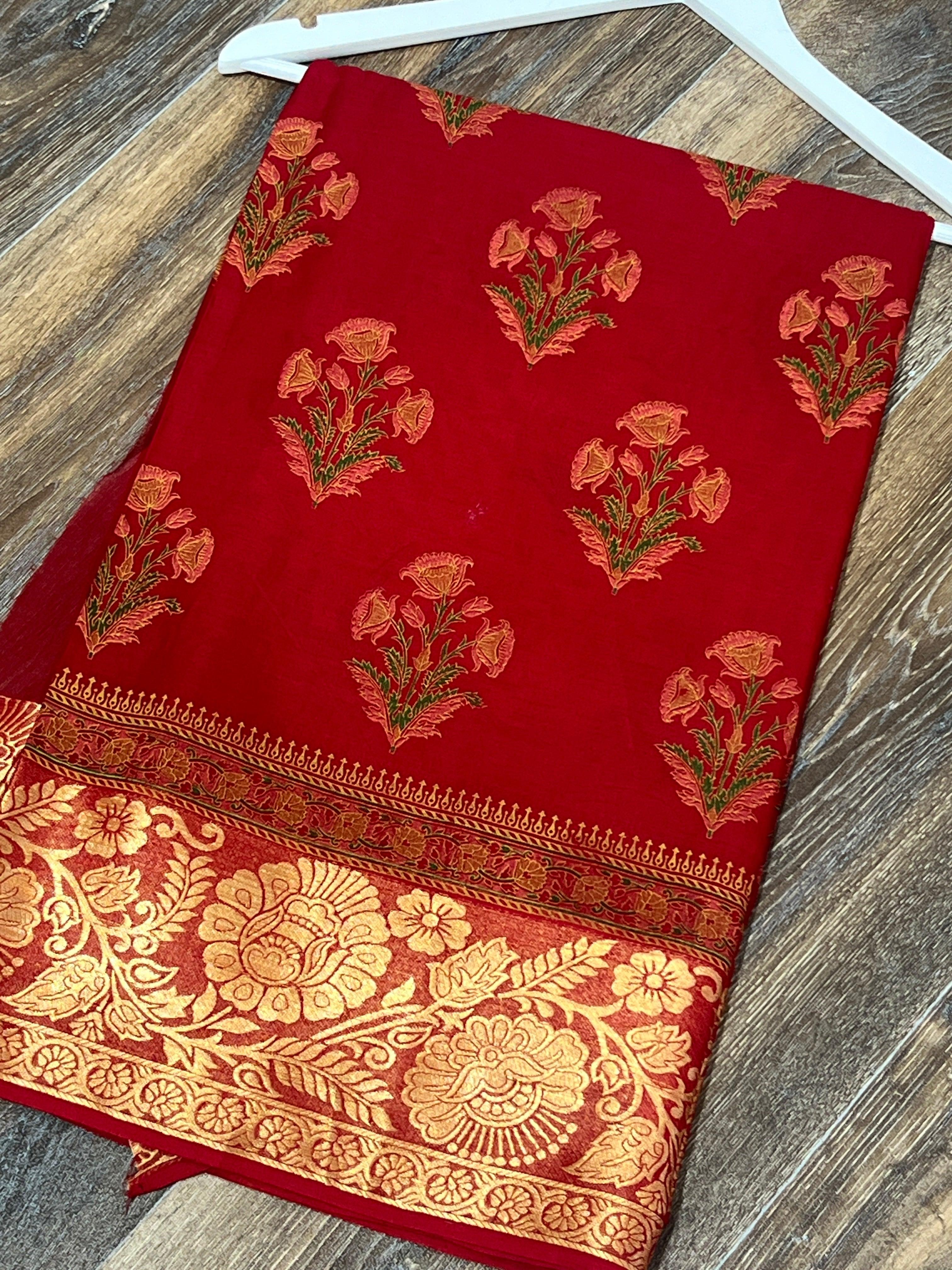 Red dhoti cotton saree - Boutique Nepal Australia 