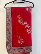 Red Dola Silk Saree Silver Border - Boutique Nepal