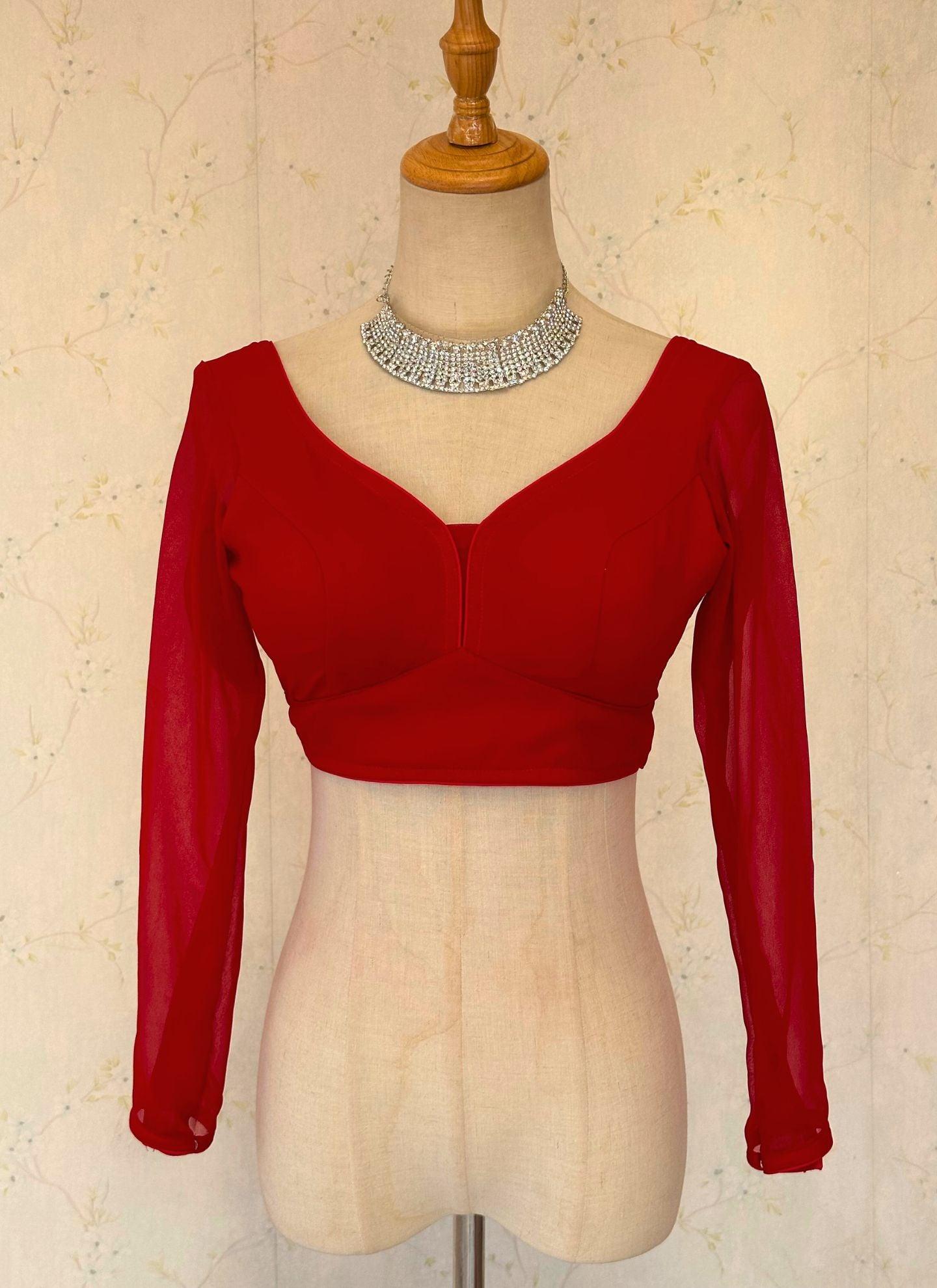 Red Georgette Blouse - Boutique Nepal