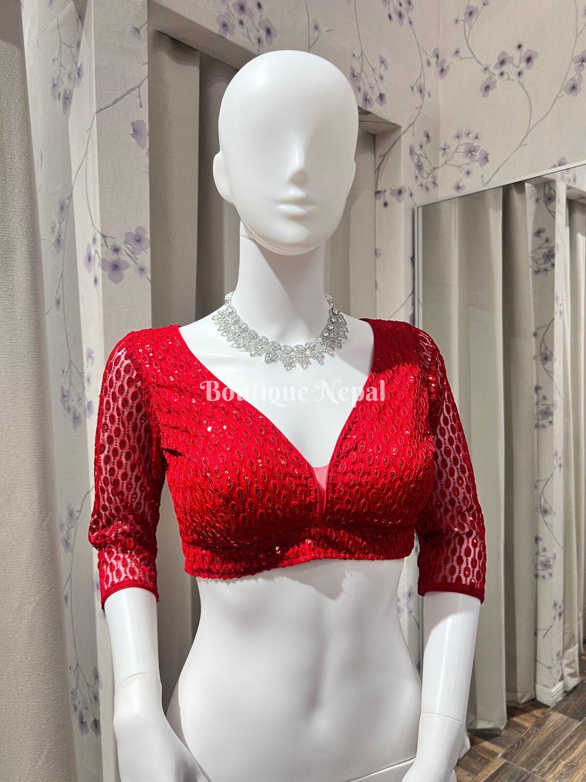 Red Sequence Blouse - Boutique Nepal Au