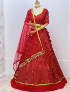 Red Sequins Lehenga Choli Set - Boutique Nepal