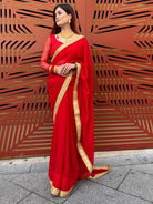 Red Soft Georgette Sari - Boutique Nepal