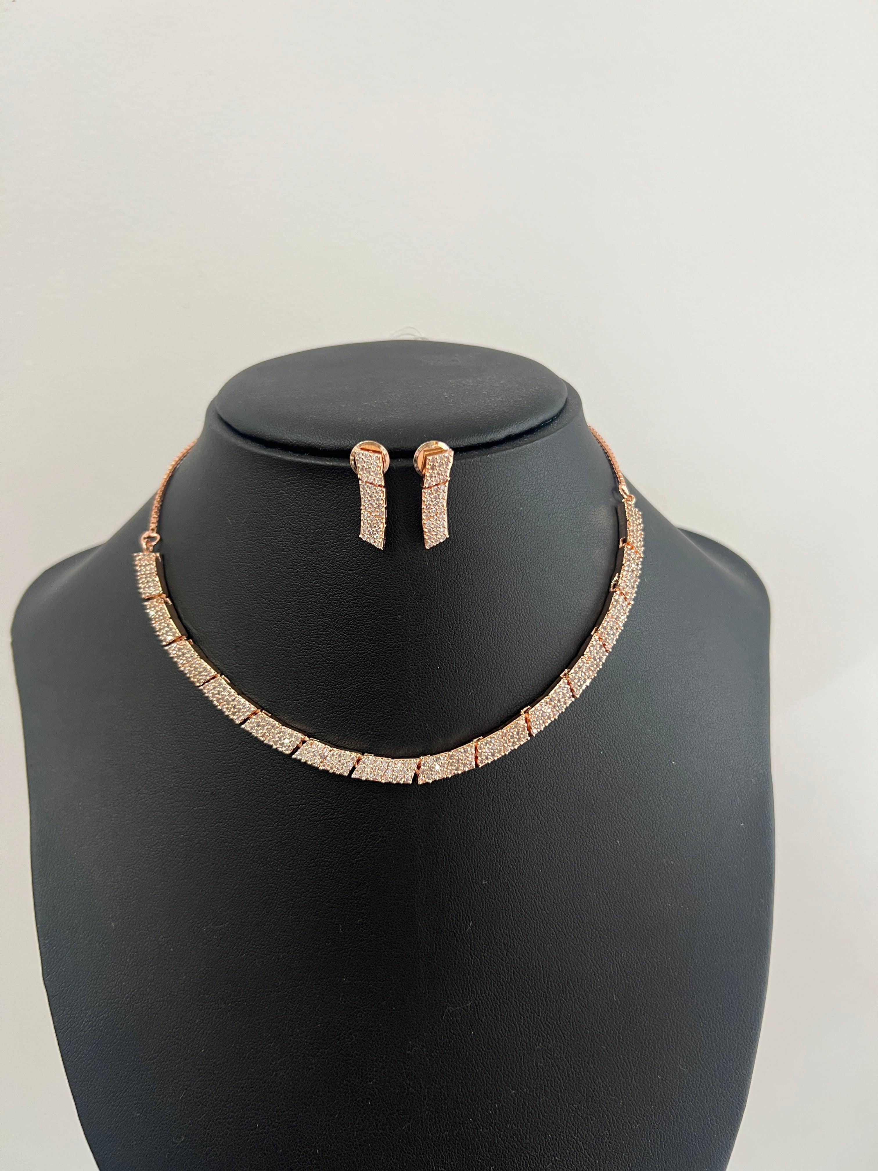 Rose Gold American Diamond Necklace and Jumki - Boutique Nepal Australia 