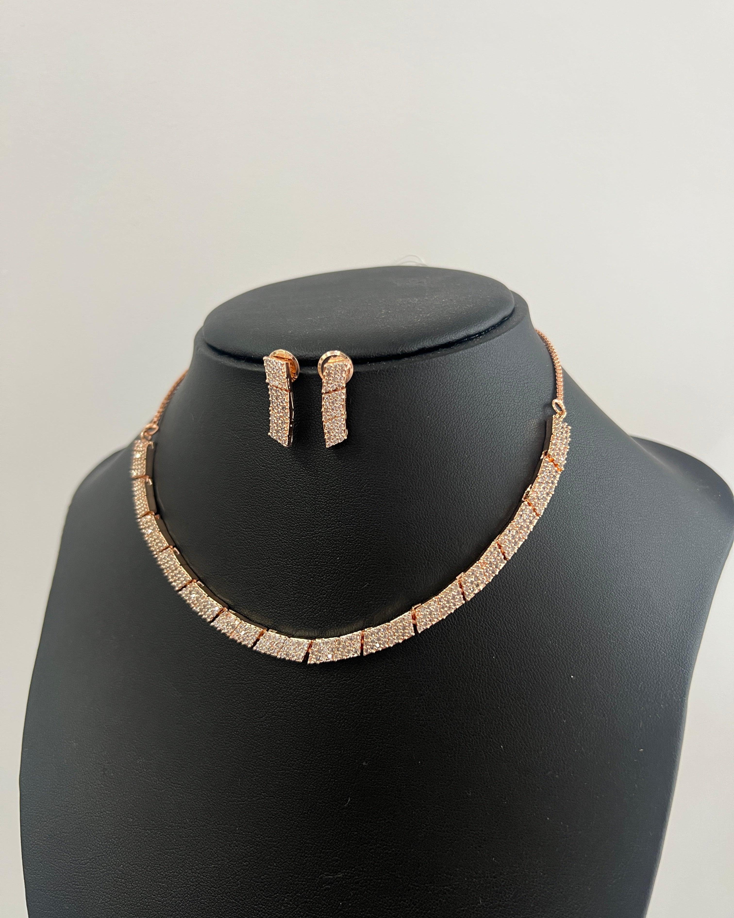 Rose Gold American Diamond Necklace and Jumki - Boutique Nepal Australia 