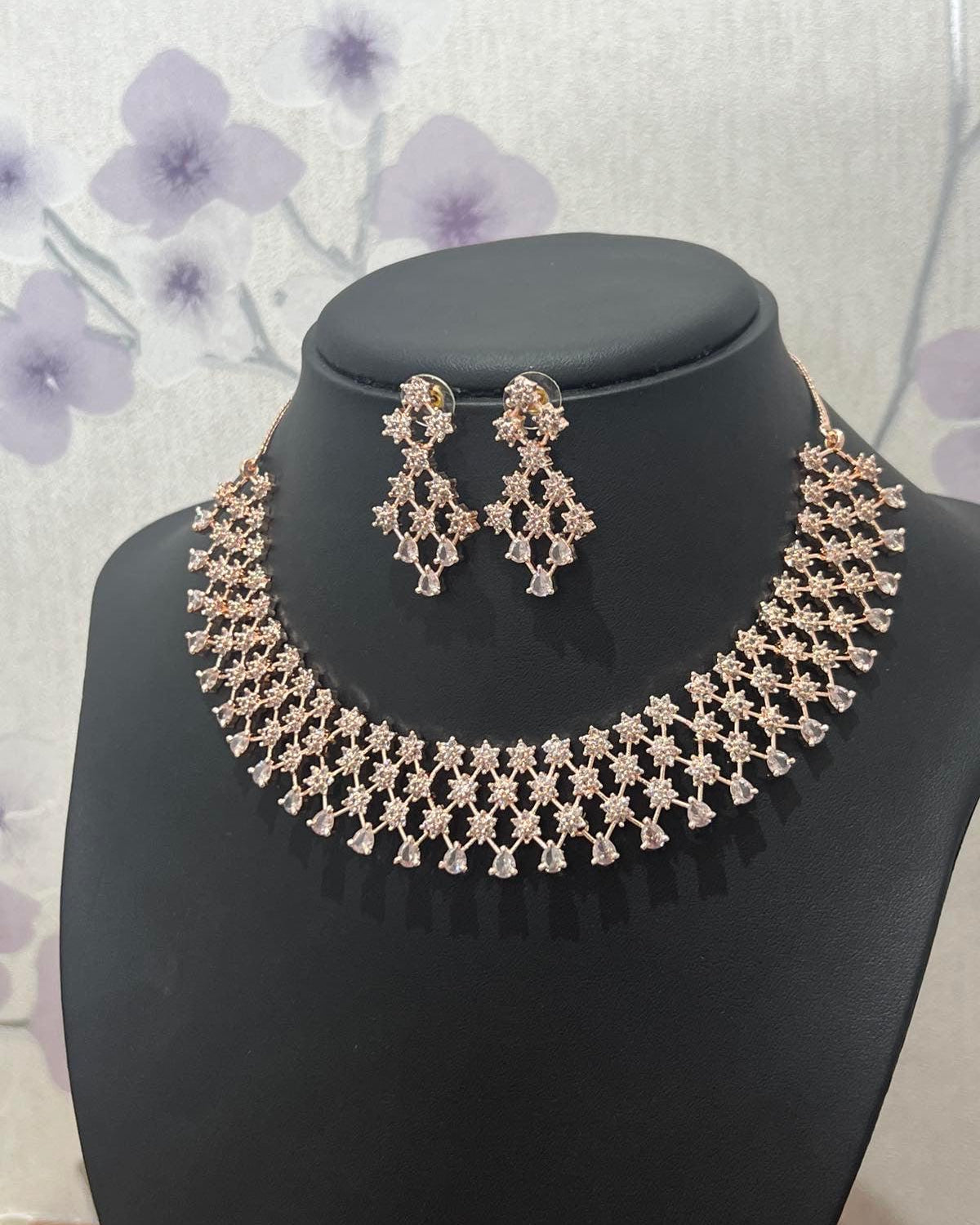 Rose Gold American Diamond Necklace Set - Boutique Nepal