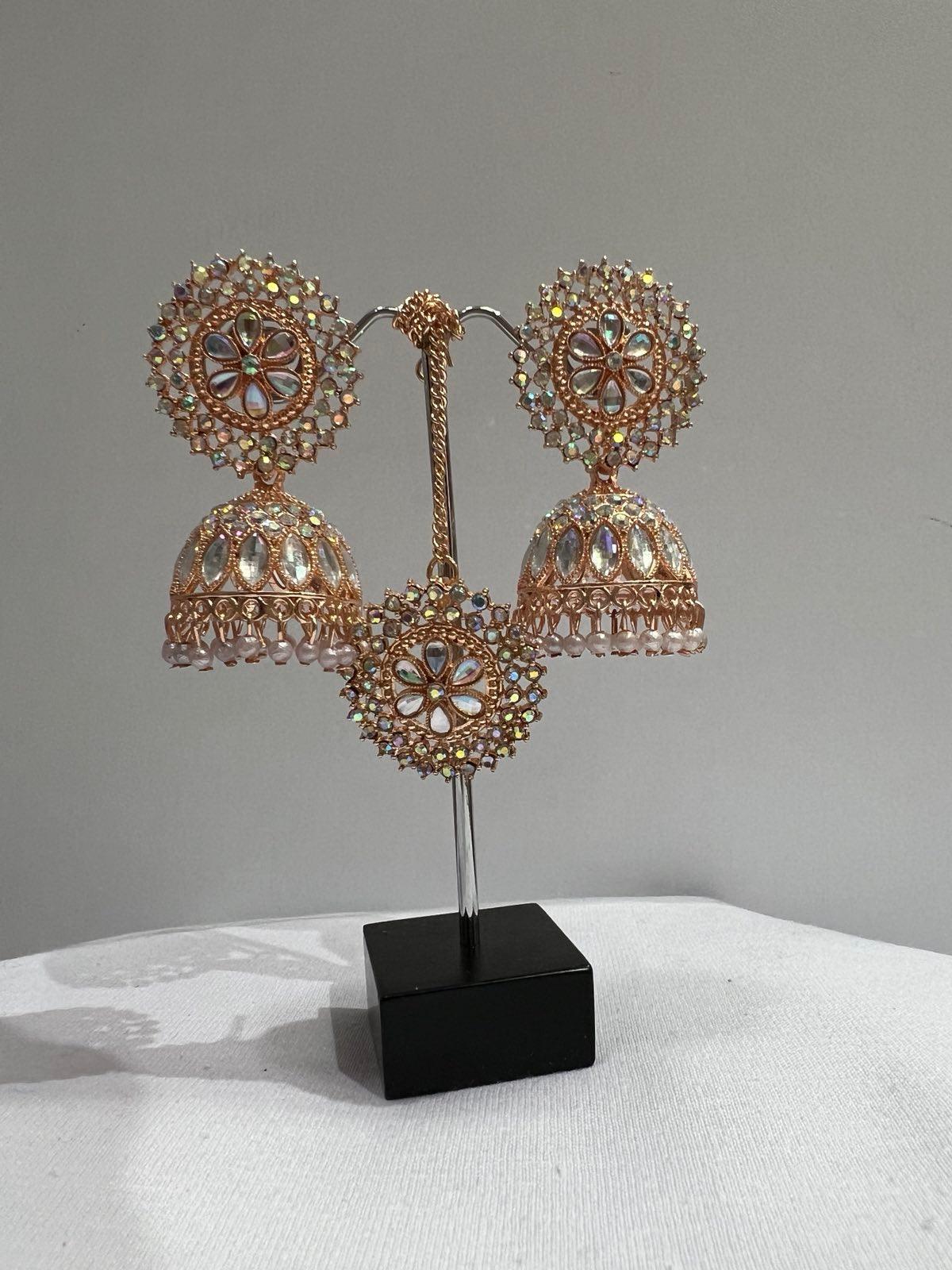 Rose Gold Jhumki Earring and Bindi - Boutique Nepal