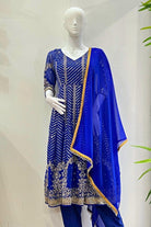 Royal Blue Anarkali Set With Gold Embrodery - Boutique Nepal