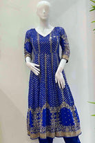 Royal Blue Anarkali Set With Gold Embrodery - Boutique Nepal