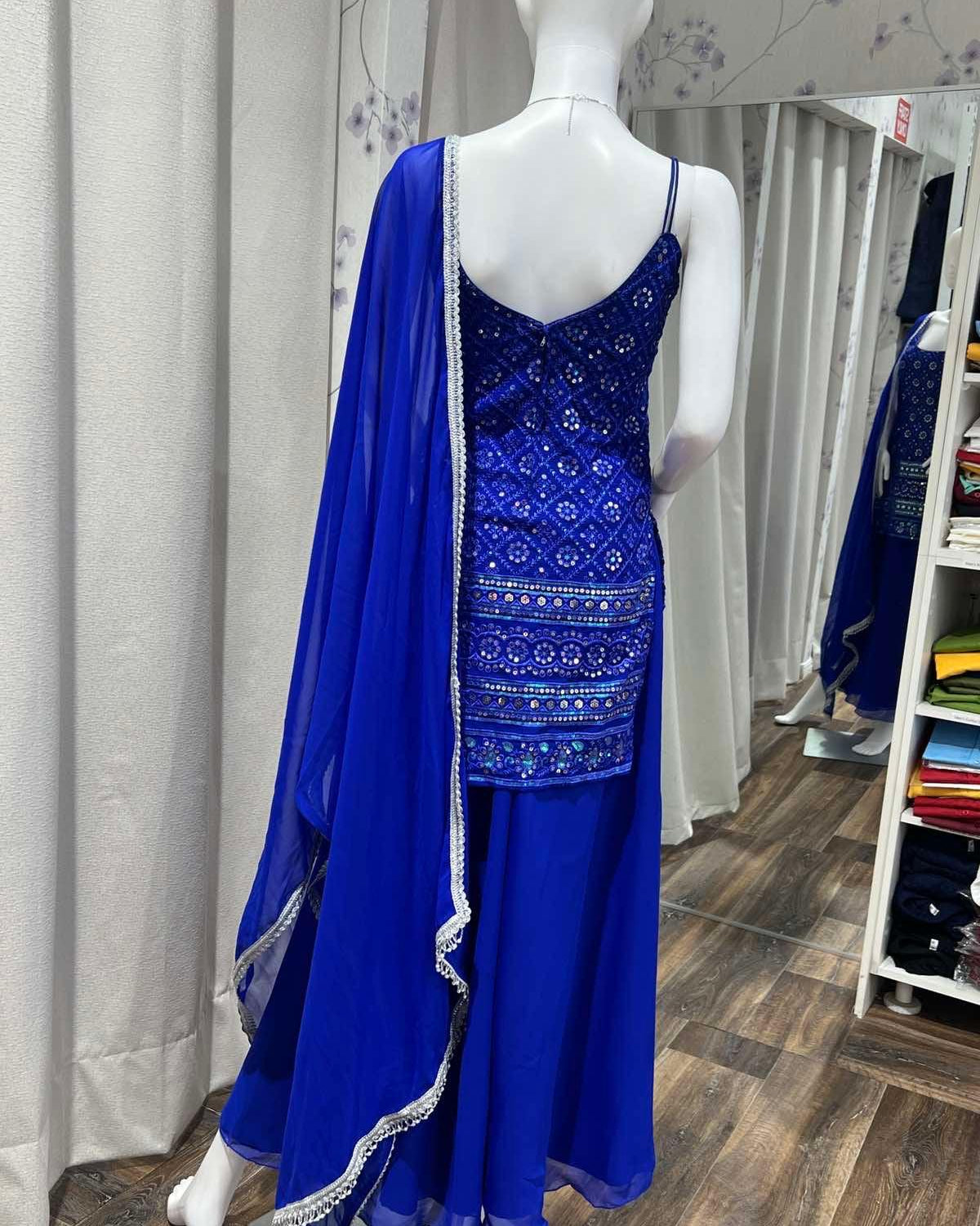 Royal Blue Sleeveless Kurthi Plazo Set - Boutique Nepal